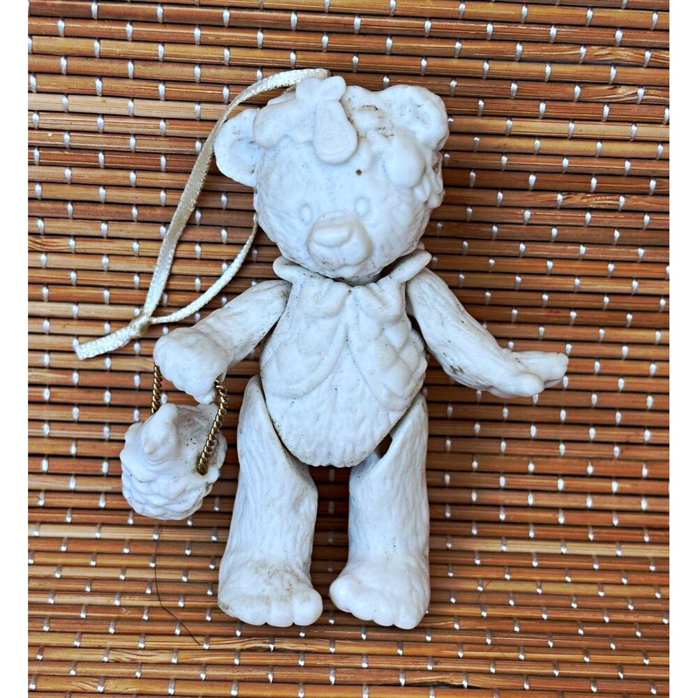 Hallmark 2005 White Teddy Bear Hanging Christmas Ornament 4 in